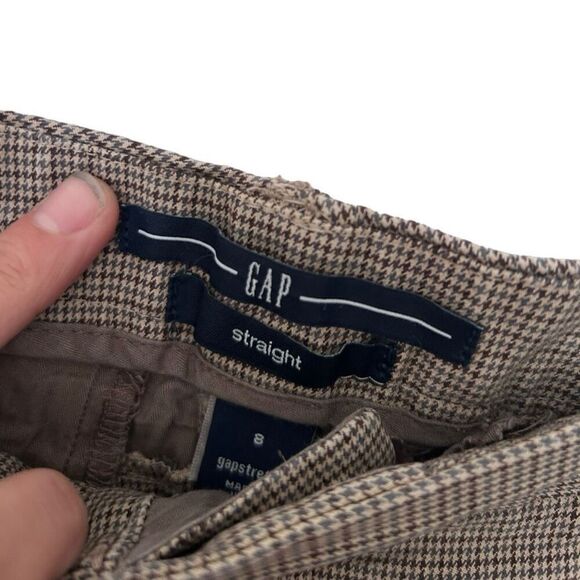 Gap Brown Gray Houndstooth Stretch Flat Front Straight Leg Cropped Pants Size 8 - Picture 4 of 9